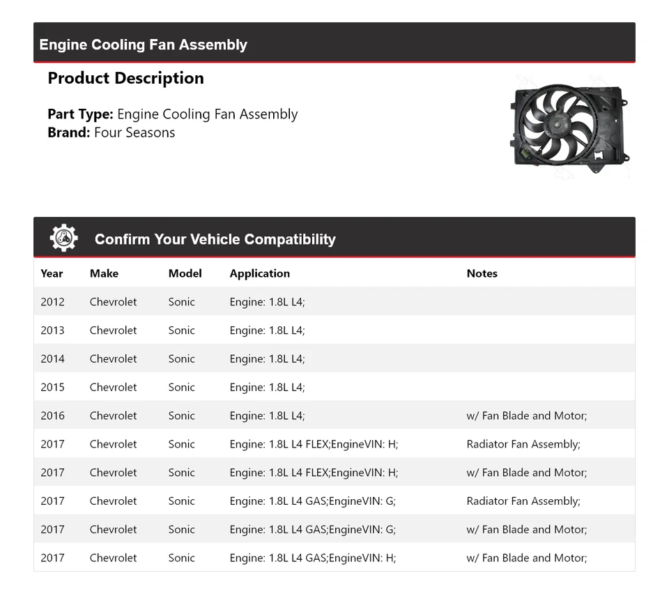 Conjunto de ventilador de refrigeración para motor sónico Chevrolet 2012-2017 4 estaciones 2013 2014 Foto 2 de 4