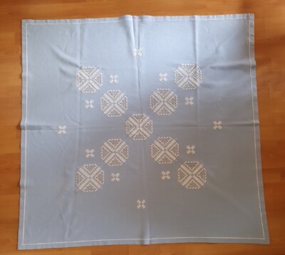 Blaue Leinen Tischdecke handbestickt weiß Arbeit gezogener Faden