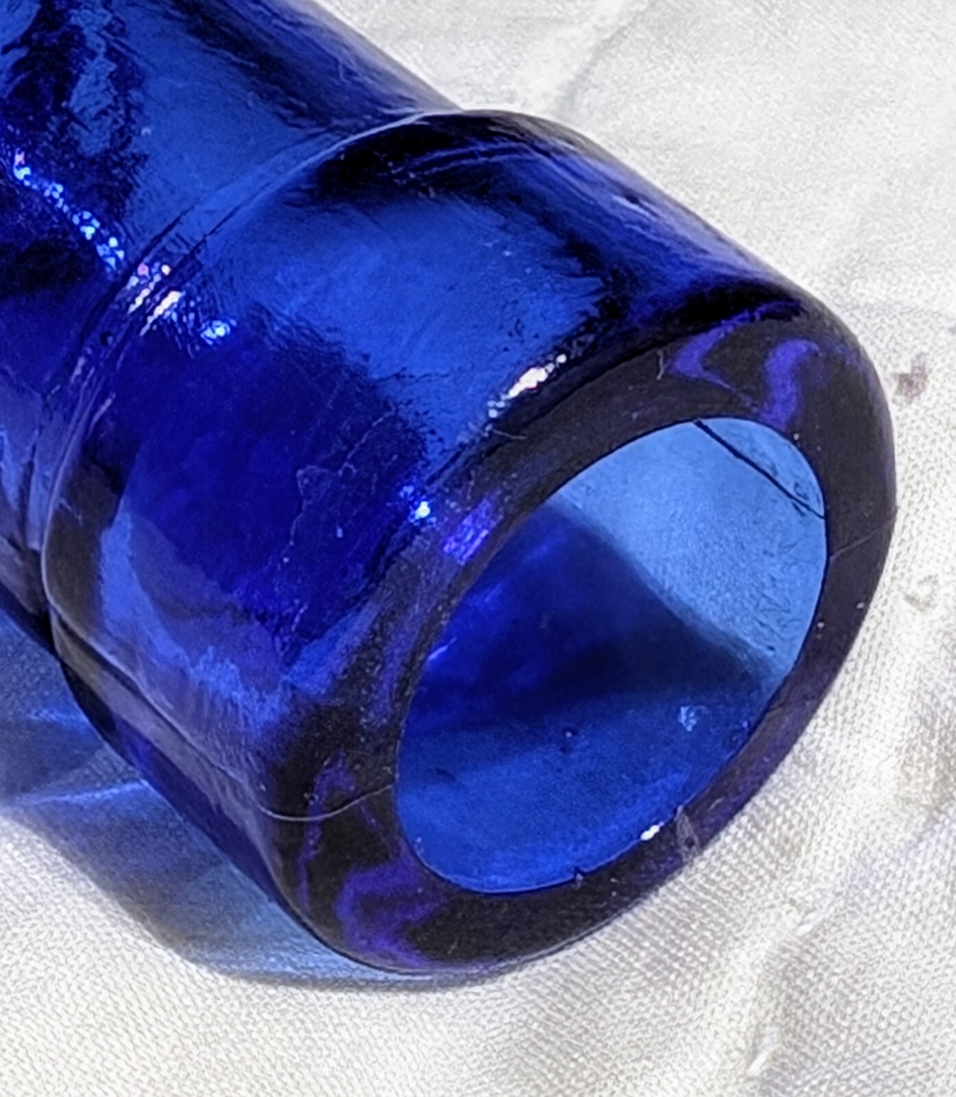 Decorative Blue Glass Bottle Embossed Rope Design Home Decor 12" Collectible Vtg