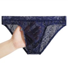 Herren Schwul Spitze Slip Unterwäsche Hohl Blumen Niedrige Taille Unterhose Für