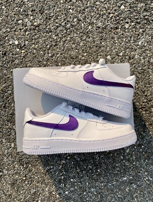white air force ones with purple swoosh