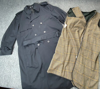 VTG Y2K Misty Harbor Men s Blue Trench Coat 44 Reg Belted Liner Rain Classic 90s