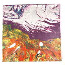 HANDMADE ACRYLIC POUR PAINTING ON 10x10 CANVAS, VARNISHED