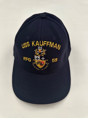 The Corps USS Kauffman FFG 59 Logo Blue Fitted Baseball Cap Hat Size L/XL
