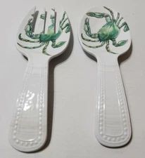 Tommy Bahama Crab Melamine Salad Server Tongs Fork And Spoon Set Summer 11''