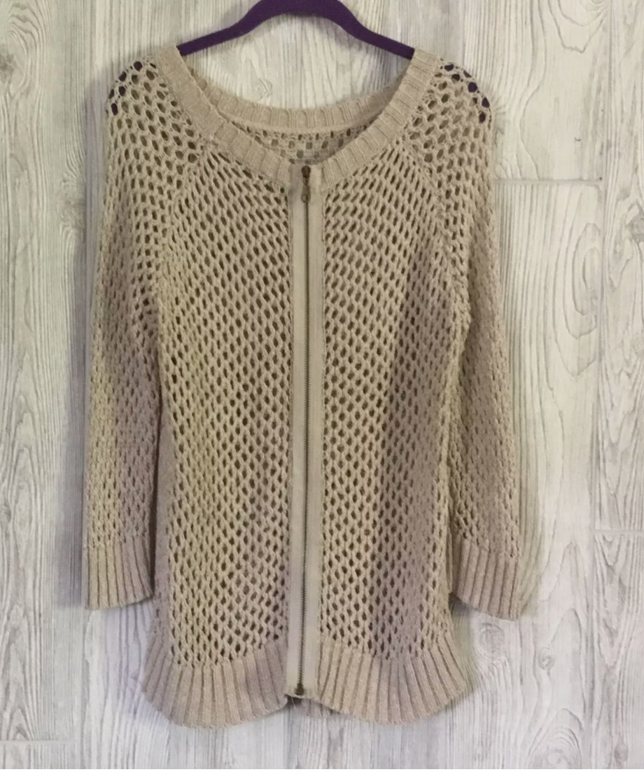 Willi Smith Beige Open Knit Back Zip Casual Women's Sweater Sz Med