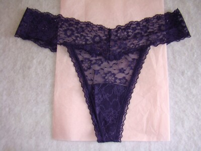 New Victoria s Secret Purple Floral Sequence Lace Thong String Panty