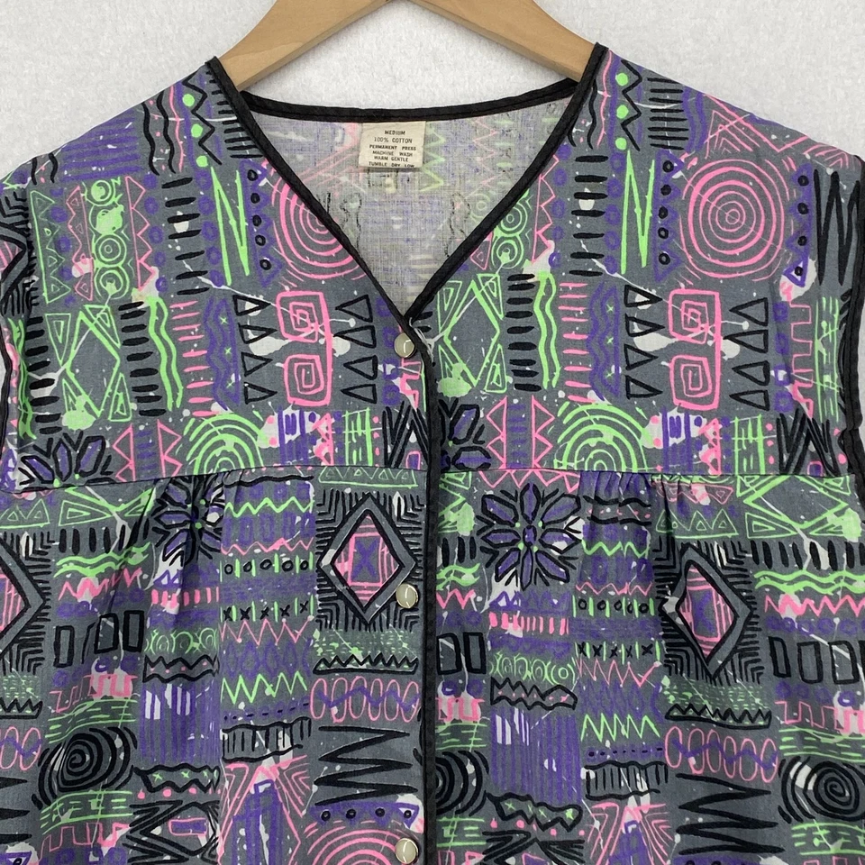 Abrigo de casa vintage bata mujer M cocina zapatero chaleco perla a presión púrpura Foto 4 de 4