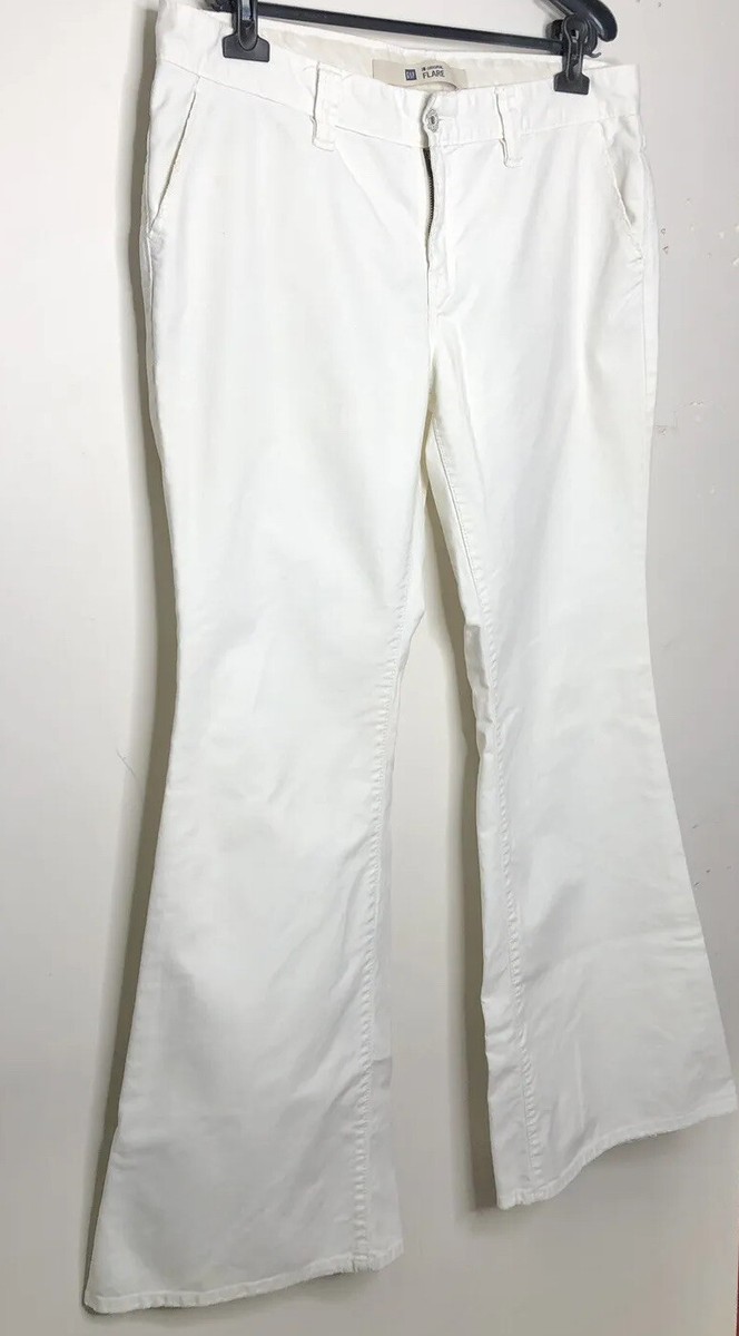 Y2K GAP Jeans Women's Off-White Original Flare Zip Solid Casual