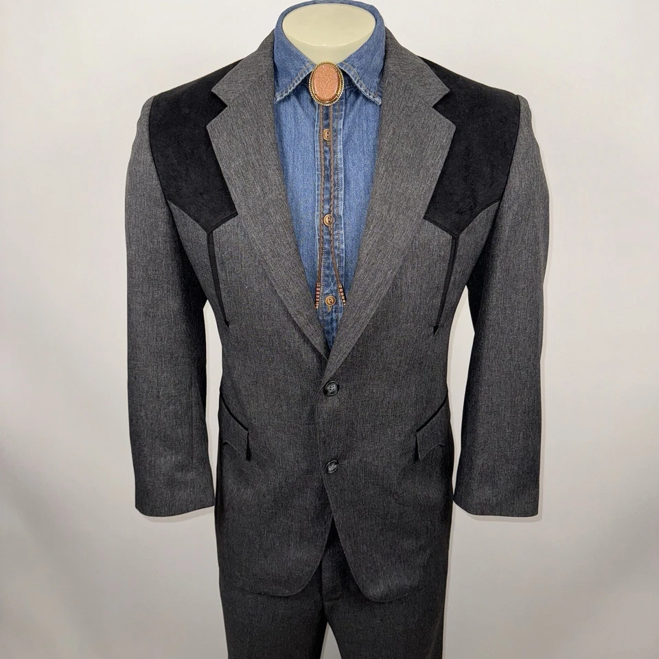 Traje Circle S Western Para Hombres 40 Chaqueta Corta 35 27 Pantalones Rockabilly Disco De Colección Gris Foto 3 de 4