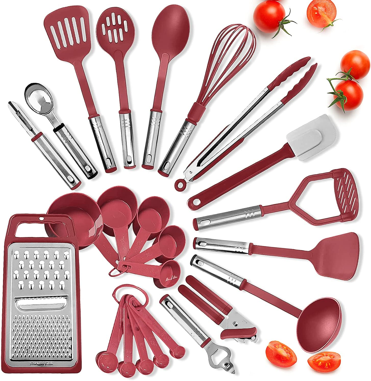 Cooking Utensils Set - 24 Pieces Nylon Kitchen Gadgets, Spatula Set with Stainl