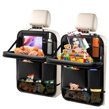 2Pack Car Backseat Organizer with Foldable Table 2 Pack with Food Tray Black