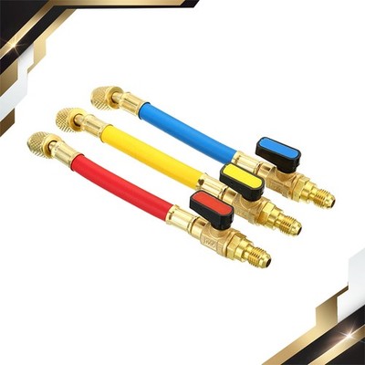 1/4 SAE Refrigerant Charging Hose with Ball Valve Set 7'' L 600 PSI 3000 PSI