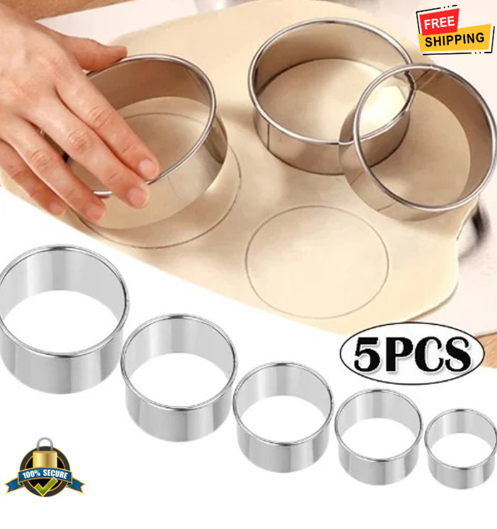 5 Pcs Stainless Steel Biscuit Dumpling Pastry Cake Cutting Mold Set Round