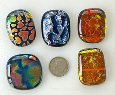 fused dichroic glass cabochon lot of 5  COE90 hand made free shipping