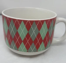 Modern Gourmet Foods Large Red Teal Argyle Christmas Latte Coffee Soup Mug 24oz