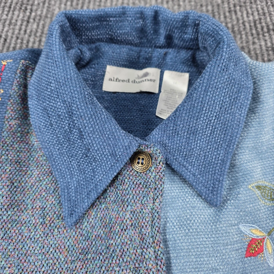 Alfred Dunner Jacket Womens 14 Blue Patchwork Embroidered Floral Button Lined - Image 3 of 4