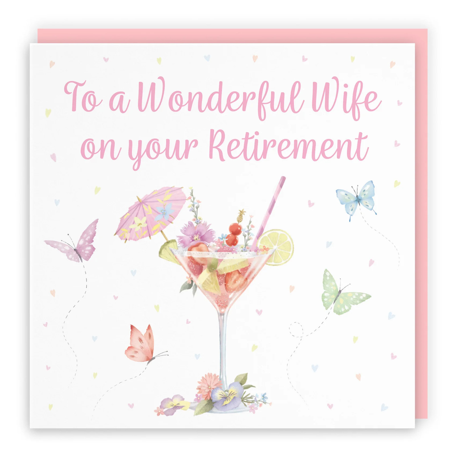 Wife Retirement Card Pink Cocktail And Butterflies Milo's Gallery