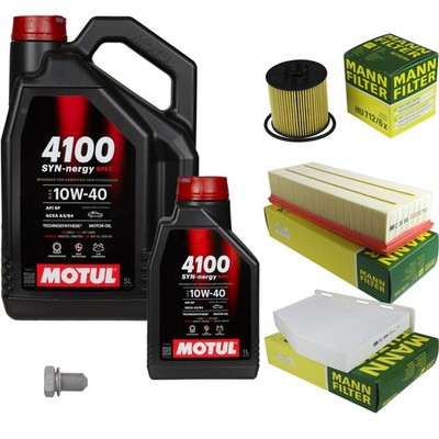 MANN Inspektionspaket 6L MOTUL 4100 SYN-nergy SPEC 10W40 für VW Touran Golf Plus