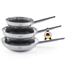 3 Piece Stainless Steel Frying Pan Set 8, 10, 12 Inch - Tri Ply Stainless Ste...