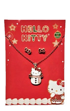 New Sanrio Hello Kitty Snowman Necklace and Bow Earrings Winter Christmas Set