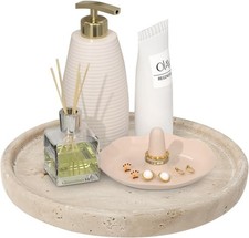 Travertine Tray Small Ceramic Vanity Tray Bathroom Counter Decor Round Marble