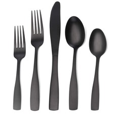 Matte Black Silverware Set, Satin Finish 20-Piece Stainless Steel Flatware se...