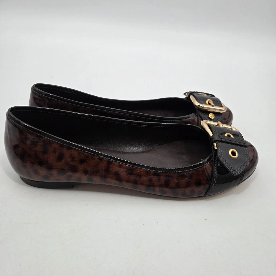 Zapatos planos Antonio Melani marrón charol estampado animal suela de cuero talla 7,5 Foto 3 de 4