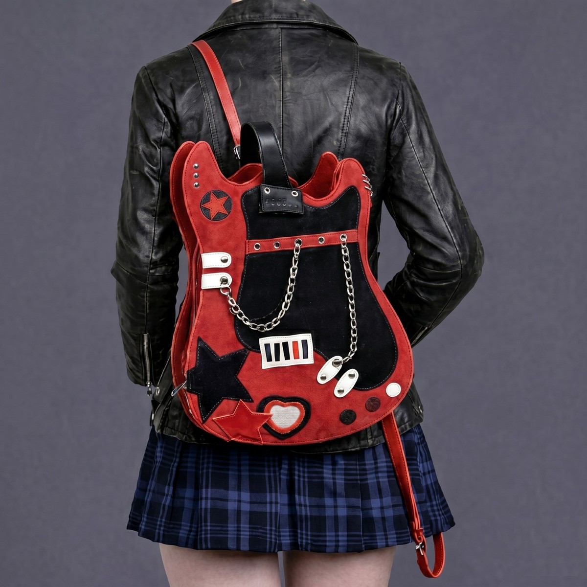 Guitar Shaped Backpack Purse Rock Style Crossbody Bag Red Travel
