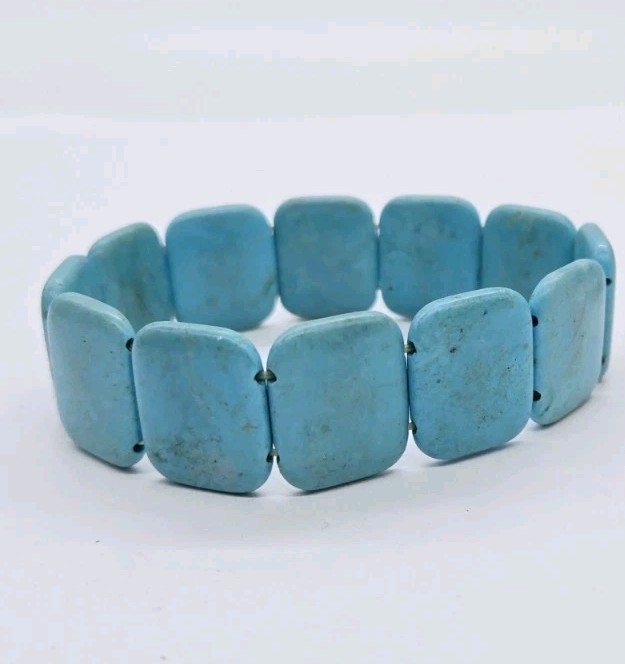 Turquoise Colored Dyed Stone Rectangle Chunky Str… - image 1