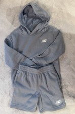 New Balance Youth Boys 2PC Set Hoodie Shorts Light Blue Size 5/6 Fleece Logo NWT
