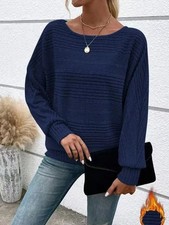 Autumn Winter Casual Solid Color Sweater Long Sleeve Round Neck Pullover : 