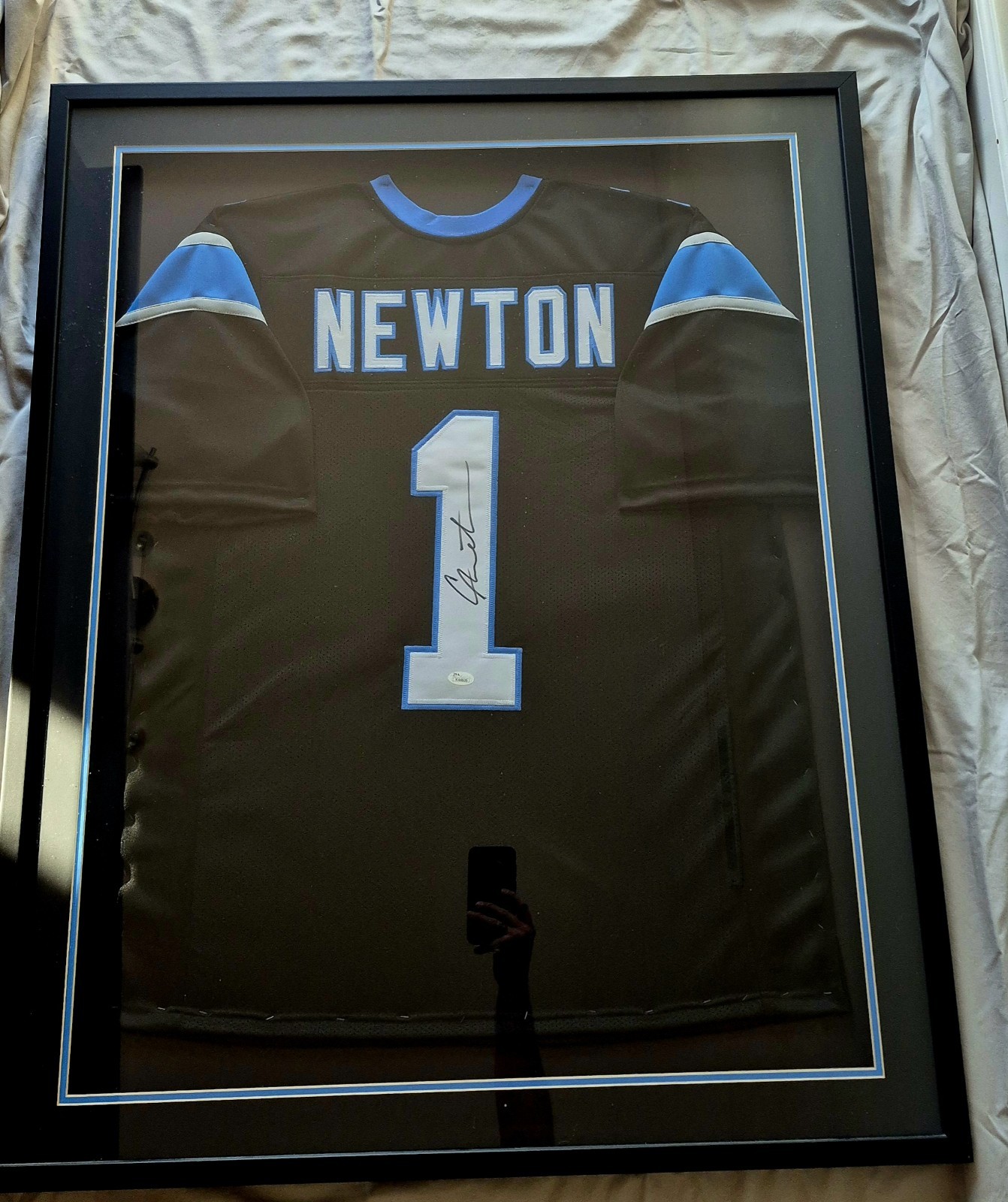 Cam Newton Autographed Signed Carolina Panthers Jersey #1 Framed Display JSA Certified 
