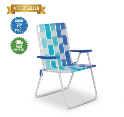 #ad Blue High Back Folding Web Chair Steel Frame Outdoor Patio Seat $38.99