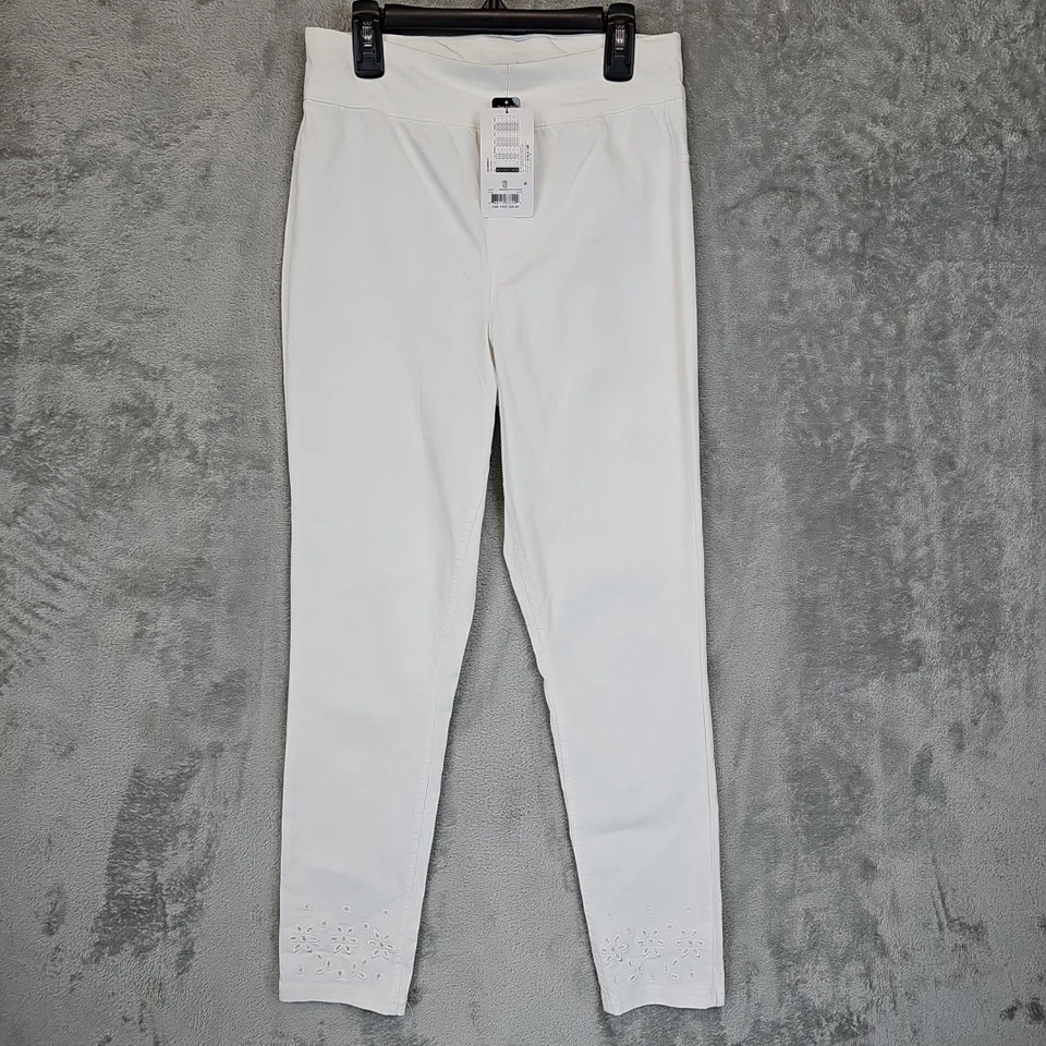 HUE tiro alto bordado ojales dobladillo skimmer tobillo jegging para mujer talla S blanco Foto 3 de 4