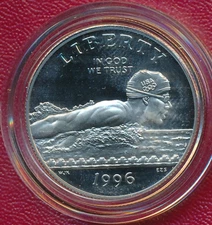 1996 OLYMPIC SWIMMER COMMEMORATIVE HALF DOLLAR **MINT ISSUED BOX** FREE SHIP!!