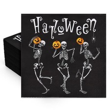 50Pcs Halloween Skull Paper Napkins Dancing Skeleton Pumpkin Black Disposable Lu