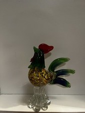 Vintage Murano Style Hand Blown Glass Colorful Rooster 8" Tall