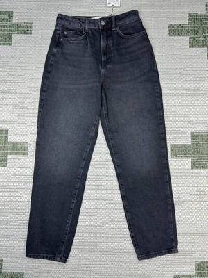Zara Rigid High Rise Ankle Jeans 4 Black Denim Mom Fit Tapered Leg 25x27 New