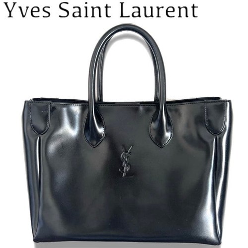 Yves Saint Laurent Logo Engraved Handbag Tote Bag Leather Black