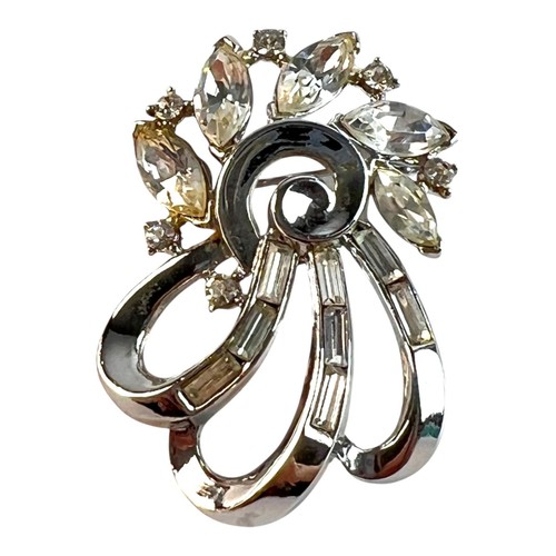 Vintage 1950s Trifari Alfred Philippe Silver Tone Rhinestone Swirl Brooch - Picture 2 of 4