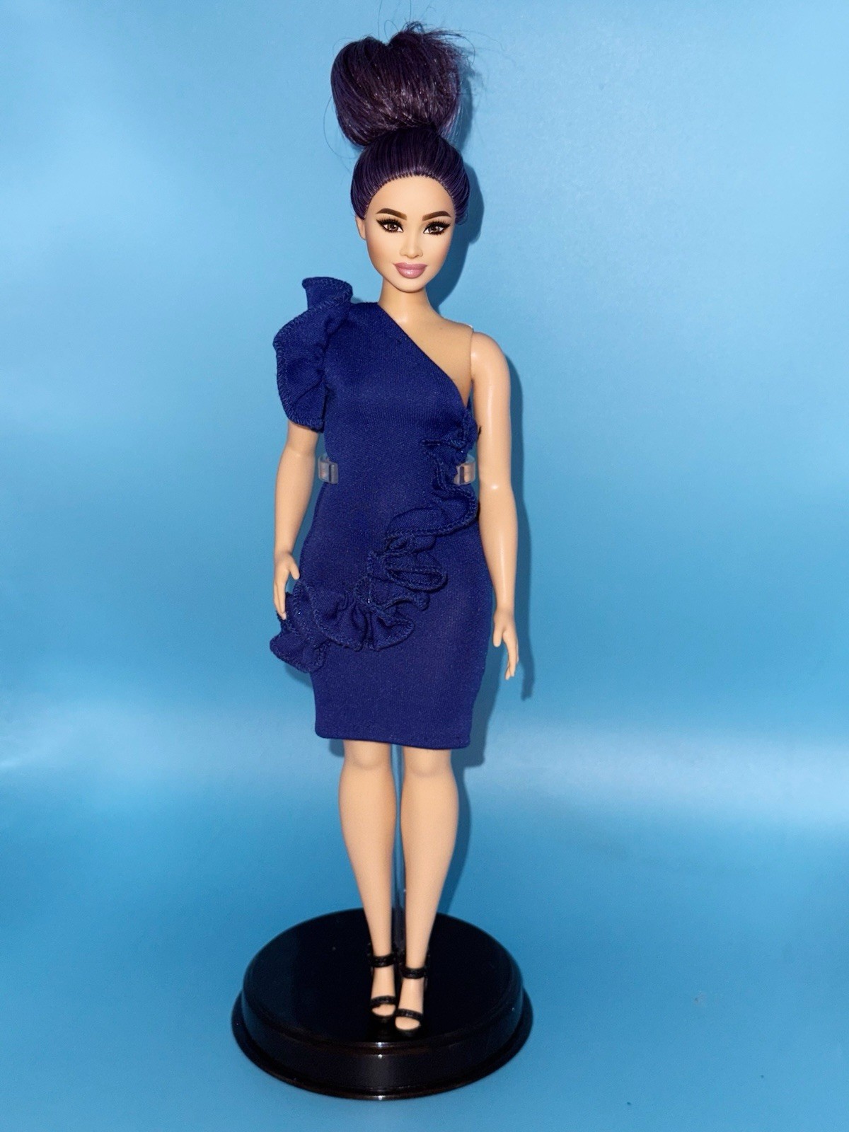 Hand-sewn Midi One Shouldered Dress With Frill For Barbie Doll ( Curvy Doll )