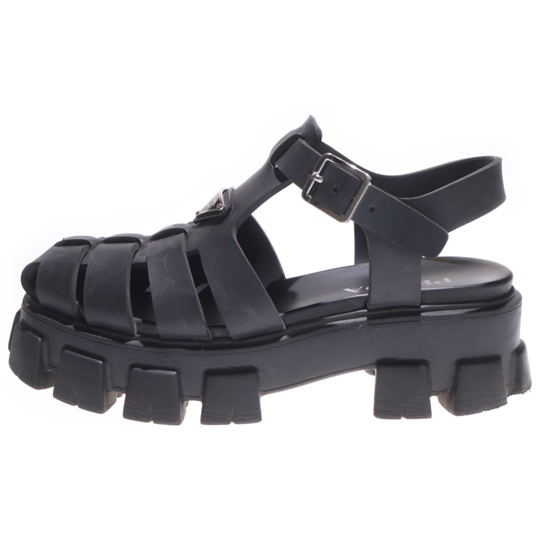 PRADA Monolith Round Toe Sandals Triangle Logo Rubber Shoes Black 1x853M Used 85