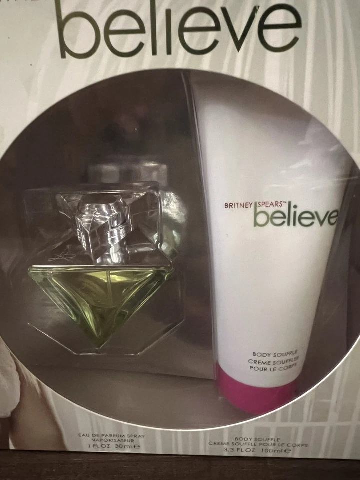 Believe by Britney Spears 香水 + Body Souffle Creme HTF NOS 罕见 全新 未开封 — 第 2/4 张图片