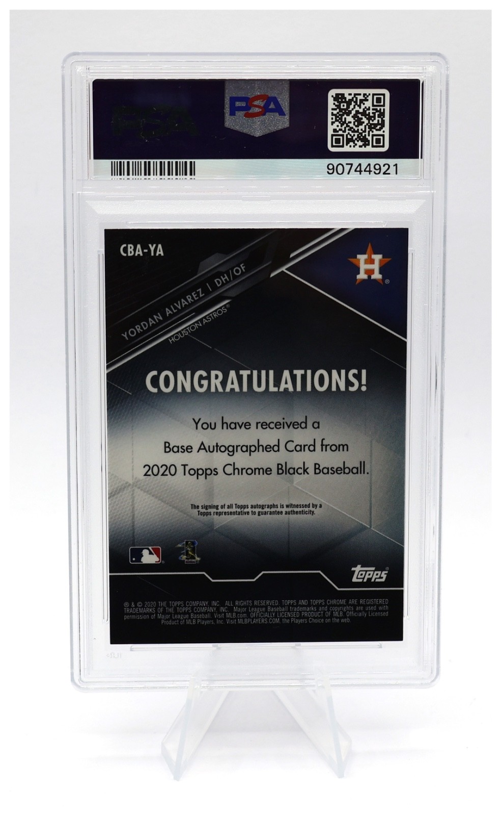 2020 Topps Chrome Black Yordan Alvarez #YA Refractor Auto RC /150 PSA GEM MT 10 view 4