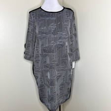 Clara Sun Woo Shift Dress Medium Women Geometric Ruffle Black Jersey Half Sleeve