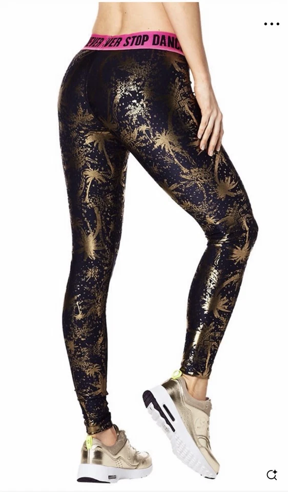 Zumba Wear Leggings Mujer S Pequeños Azul Marino Dorado Picante Palmera Nunca Dejes de Bailar Foto 2 de 4