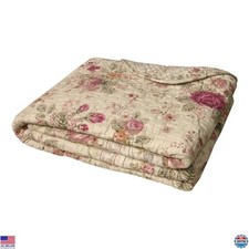 Antique Rose Floral 100 Cotton Quilted Throw Blanket 50x60 Ecru