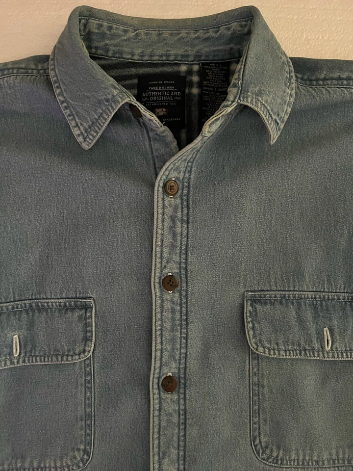 Camisa de Trabajo Glory Desteñida Para Hombre Talla Grande Forrada de Vellón Azul Jean Camisa Abrigo  Foto 4 de 4