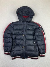 Diesel Puffer Jacket Boys 16 Black Hooded Down Striped Sleeves Zip Pockets Warm